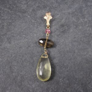Antique 10K Gold Lavalier Pendant | Quartz Drop Necklace by Esemco Shiman Mfg Co